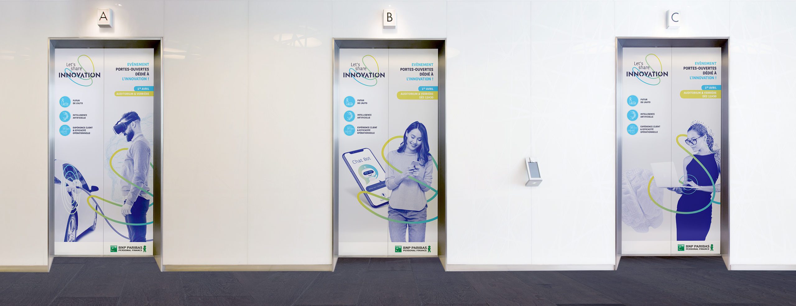 Habillages graphique portes d'ascenseurs innovation